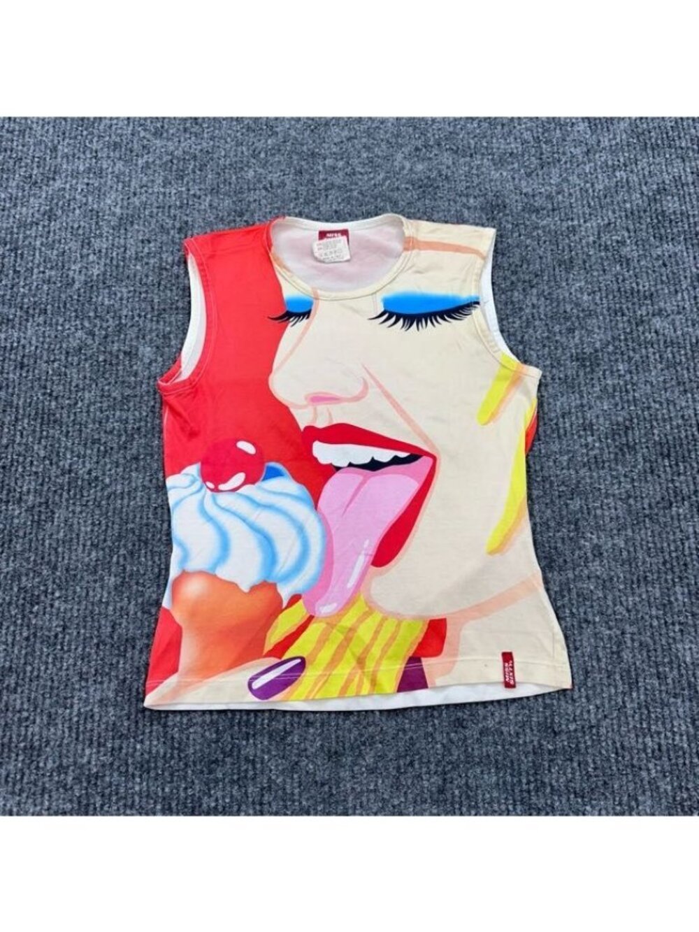 Vintage Y2K 90s Miss Sixty Ice Cream Girl Graphic Tank Top Shirt Womens Medium